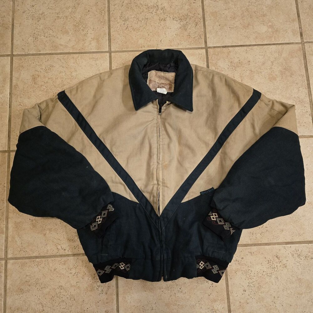 VTG Cripple Creek Western Bomber Jacket Aztec Mens XS USA Made Canvas